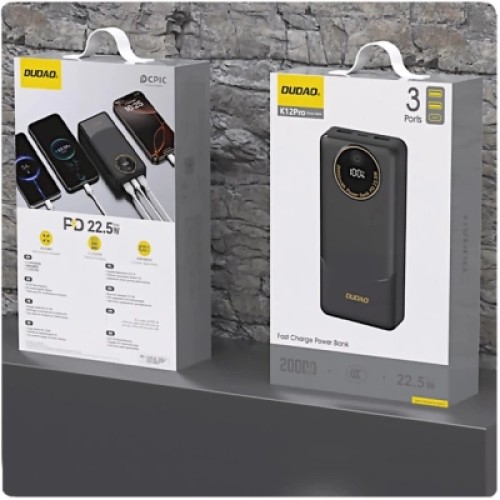 Батарея универсальная Dudao K12Pro 20000mAh PD/22.5W, USB-A, USB-C, Black (6976625333899)