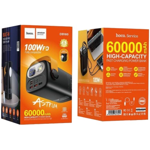 Батарея универсальная HOCO 60000mAh Astrum PD/100W, QC/3.0, LED lamp, Black (DB160 / 714724)