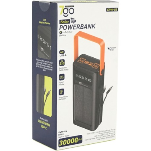 Батарея универсальная 7GO 30000mAh QC/3.0 Solar Black (GPW-03 / 44991)