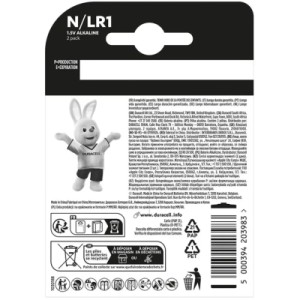Батарейка Duracell N 1.5V щелочная, LR1/E90/4001/AM5/MN9100 2 шт. в упаковке (5007465)