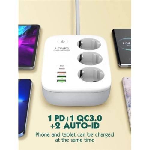 Сетевой фильтр питания LDNIO SEW3452 WiFi 3роз 3USB/1Type-C (SEW3452)