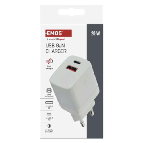 Зарядное устройство EMOS 1xUSBA + 1xUSBC PD20W (P0075)