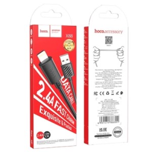 Дата кабель USB 2.0 AM to Lightning 1.0m 2.4A black HOCO (HC-X88-L-BK)