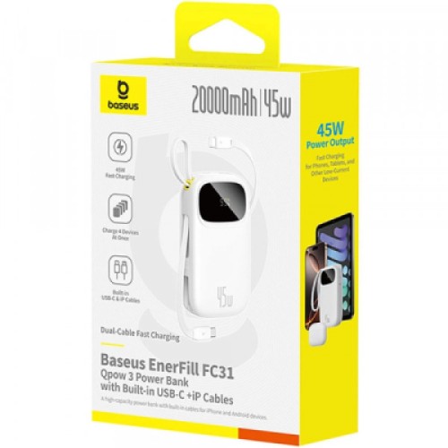 Батарея универсальная Baseus EnerFill FC31 Qpow 3 20000mAh 45W PD/3.0 QC/4.0 White (E0028D01)