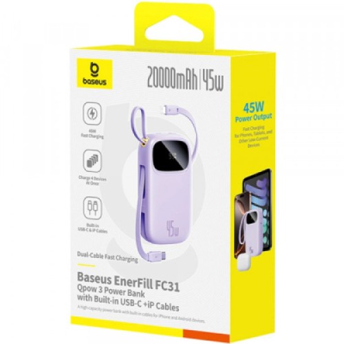 Батарея универсальная Baseus EnerFill FC31 Qpow 3 20000mAh 45W PD/3.0 QC/4.0 Purple (E0028D02)