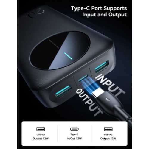 Батарея универсальная JOYROOM 20000mAh 12W 2xUSB-A, USB-C In/Out Black (JR-PBF14)