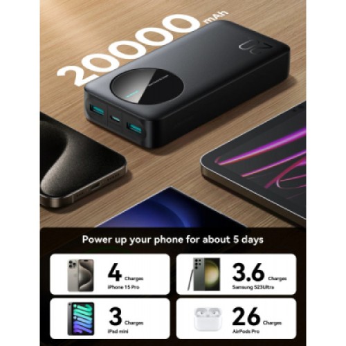 Батарея универсальная JOYROOM 20000mAh 12W 2xUSB-A, USB-C In/Out Black (JR-PBF14)