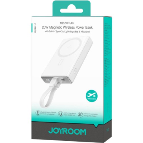 Батарея универсальная JOYROOM Magnetic Wireless 10000mAh 20W QC, USB-C In/Out White (JR-PBM01 / 6941237112545)