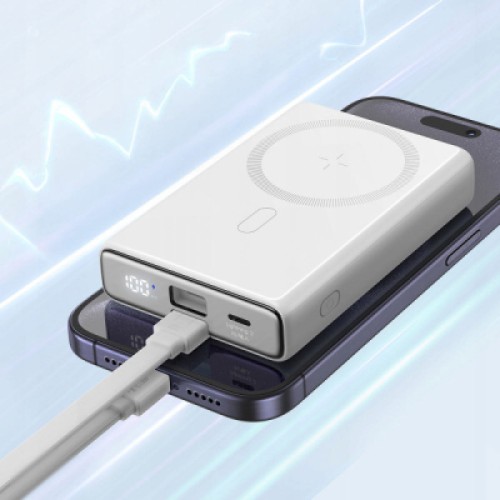 Батарея универсальная JOYROOM Magnetic Wireless 10000mAh 20W QC, USB-C In/Out White (JR-PBM01 / 6941237112545)