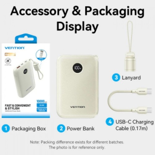 Батарея универсальная VENTION 10000mAh 22,5W Fast Charging, USB-A, 2xUSB-C Beige (FKAN0-C)