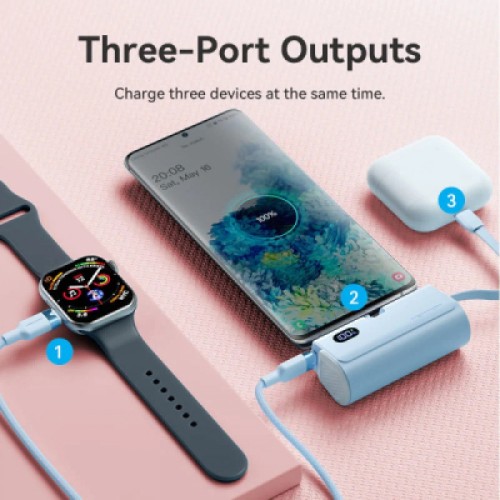 Батарея универсальная VENTION 4800mAh 22,5W PD, USB-C In/Out, LED display, with built-in USB-C cable Black (FHQB0)