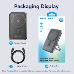Батарея универсальная VENTION Magnetic Wireless 10000mAh 20W PD USB-C In/Out, QI-15W Black (FHNB0)