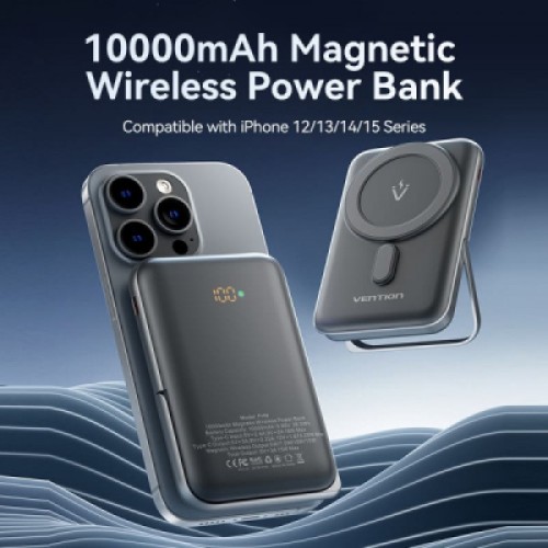 Батарея универсальная VENTION Magnetic Wireless 10000mAh 20W PD USB-C In/Out, QI-15W Black (FHNB0)