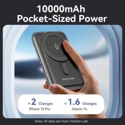 Батарея универсальная VENTION Magnetic Wireless 10000mAh 20W PD USB-C In/Out, QI-15W Black (FHNB0)
