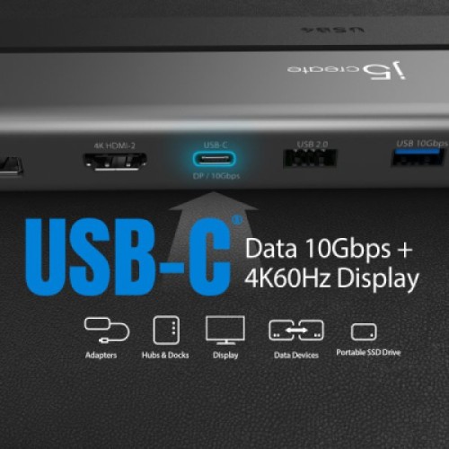 Порт-репликатор J5create Dock-Station USB-C 12-in-1 (HDMI/DP/PD/USB-A/USB-C/LAN/картридер/audio) (JCD554-N) Порт-репликатор J5create Dock-Station USB-C 12-in-1 (HDMI/DP/PD/USB-A/USB-C/LAN/картридер/audio) (JCD554-N)