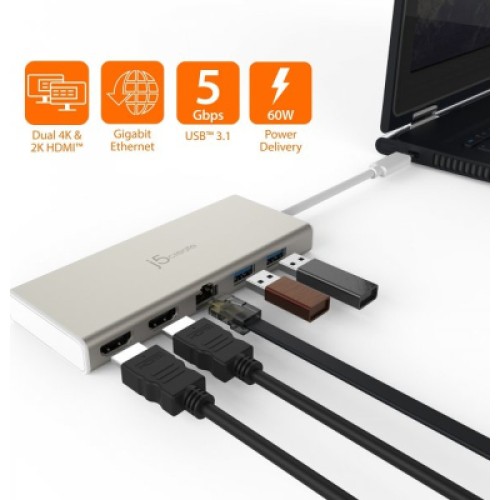 Порт-репликатор J5create Dock-Station USB-C 6-in-1 (HDMI/PD/USB-A/USB-C/LAN) (JCD381-N) Порт-репликатор J5create Dock-Station USB-C 6-in-1 (HDMI/PD/USB-A/USB-C/LAN) (JCD381-N)