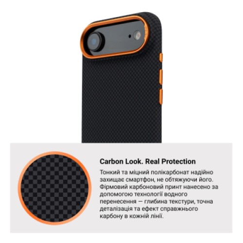 Чехол для мобильного телефона Armorstandart LikeCarbon2 SE MagCase Apple iPhone 17 Air Kevlar Black Orange (ARM89166)