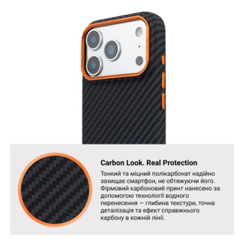 Чехол для мобильного телефона Armorstandart LikeCarbon2 SE MagCase Apple iPhone 17 Pro Black Orange (ARM89161)