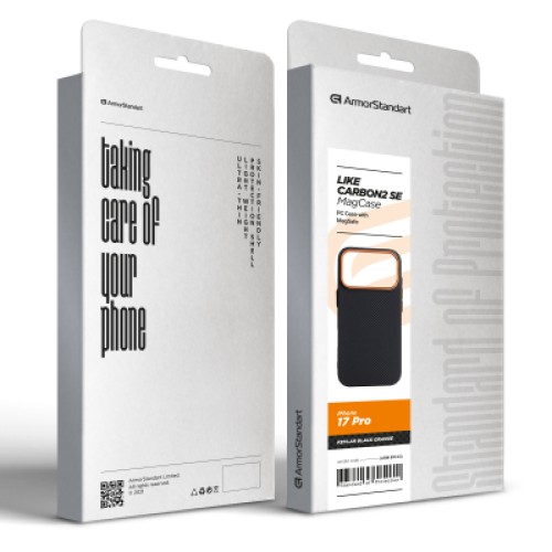 Чехол для мобильного телефона Armorstandart LikeCarbon2 SE MagCase Apple iPhone 17 Pro Kevlar Black Orange (ARM89164)