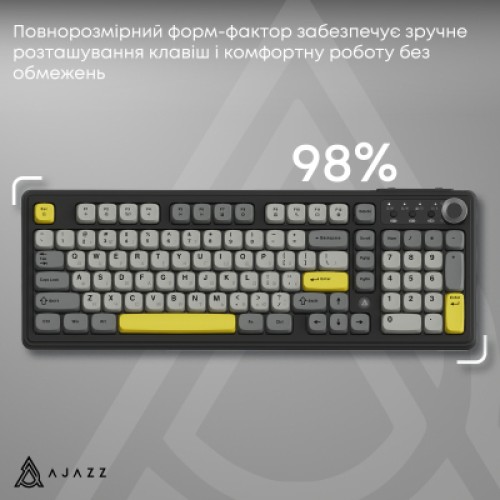 Клавиатура Ajazz AF98 Plus Wireless/Bluetooth/USB UA Black/Grey/Yellow (AF98-PLUS-BGY)