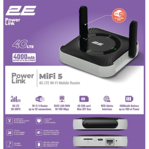 Мобильный Wi-Fi роутер 2E PowerLink MiFi-5 2025 (794300866700)