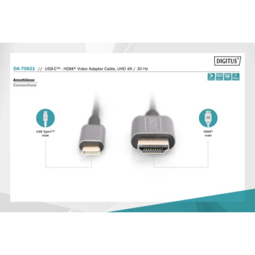 Кабель мультимедийный USB-C to HDMI M 1.8m UHD 4K Digitus (DA-70821)