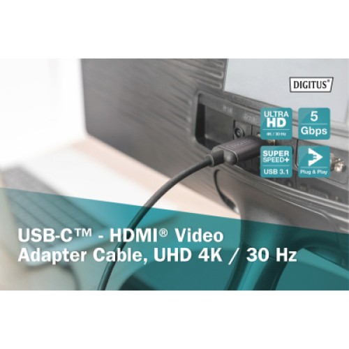Кабель мультимедийный USB-C to HDMI M 1.8m UHD 4K Digitus (DA-70821)