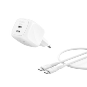 Зарядний пристрій Belkin 2xUSB-C PD50W GaN PPS + cable USB-C to USB-C 1.0m white (WCH019KQ1MWH-B6)
