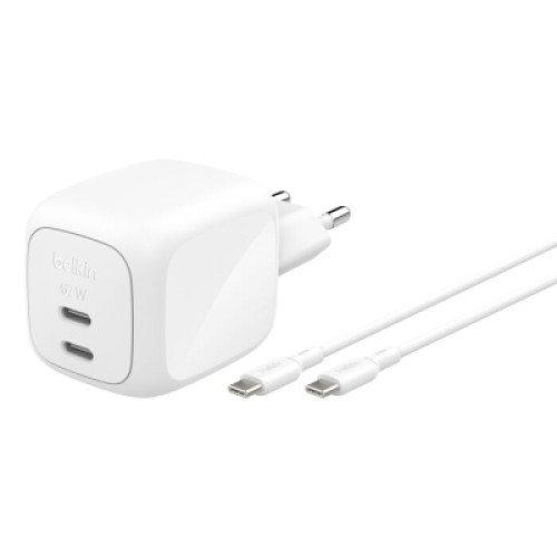Зарядное устройство Belkin 2xUSB-C PD67W GaN PPS + cable USB-C to USB-C 2.0m white (WCH020KQ2MWH-B6)