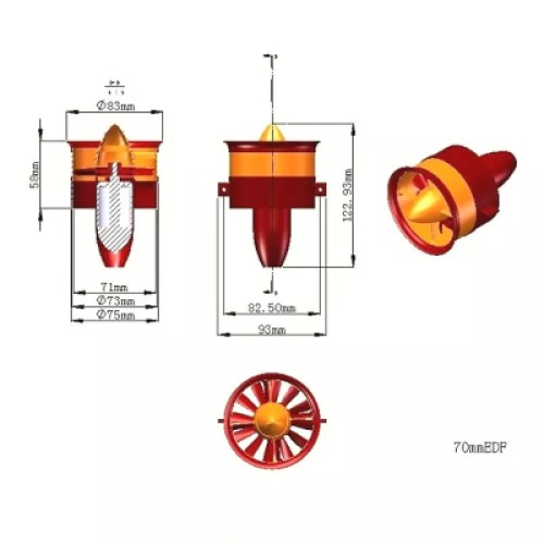 Двигатель для дрона JP Hobby EDF Ducted Fan JP Hobby 70mm + 4-6S (7S*) Motor 2250Kv (CW) (JPH-CW)