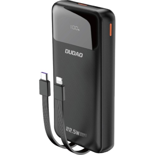 Батарея универсальная Dudao K15Pro 20000mAh PD/22.5W, QC, with built-in cables, Black (6977196682430)