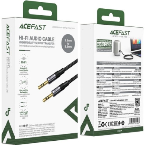 Кабель мультимедийный 3.5mm M to 3.5mm M 1.0m black Acefast (6974316285267)