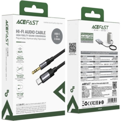 Кабель мультимедийный USB-C to 3.5mm M 0.15m black Acefast (6974316285274)