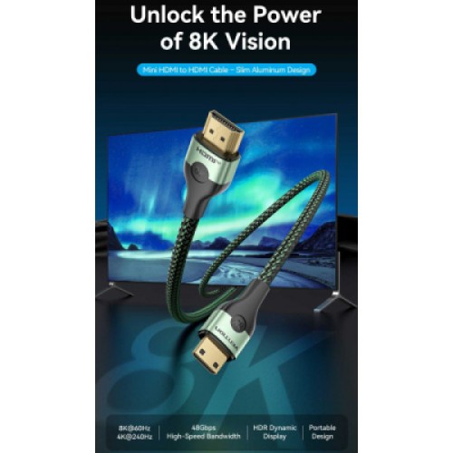 Кабель мультимедийный HDMI M to HDMI mini M 1.0m V2.1 8K 60Hz green VENTION (AGJGF)