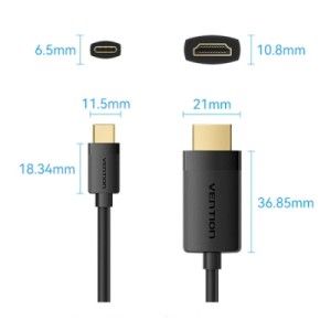 Кабель мультимедійний USB-C to HDMI M 2.0m 4K 60Hz black VENTION (CRIBH)