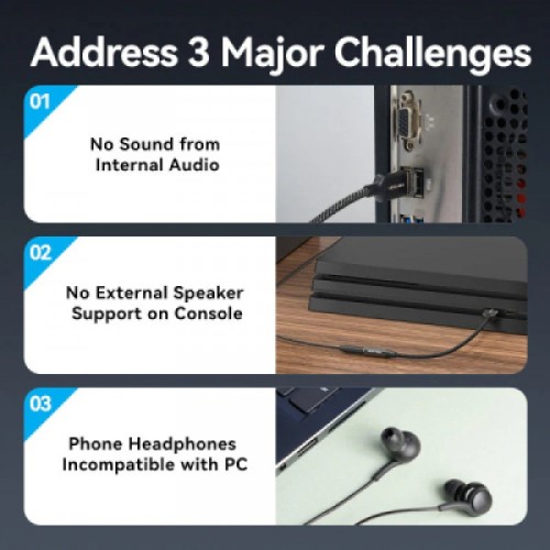 Звуковая плата VENTION USB AM to 3.5mm F 0.25m (4pin) 96kHz/24bit DSP noise reduction (CVEBC)