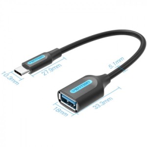 Перехідник OTG USB 3.1 AF to USB-C 0.15m black VENTION (CCVBB)