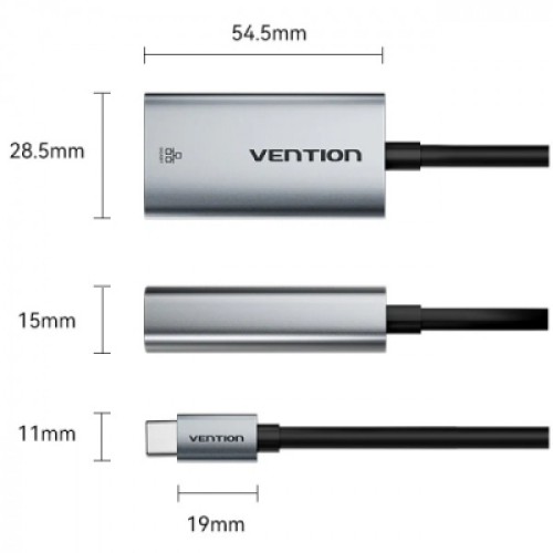 Переходник USB-C to RJ45 Ethernet 1000Mbps black VENTION (CFPHB)