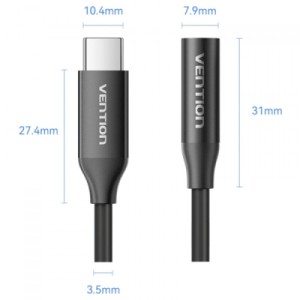 Перехідник USB-C to 3.5mm M black VENTION (BIIBA)