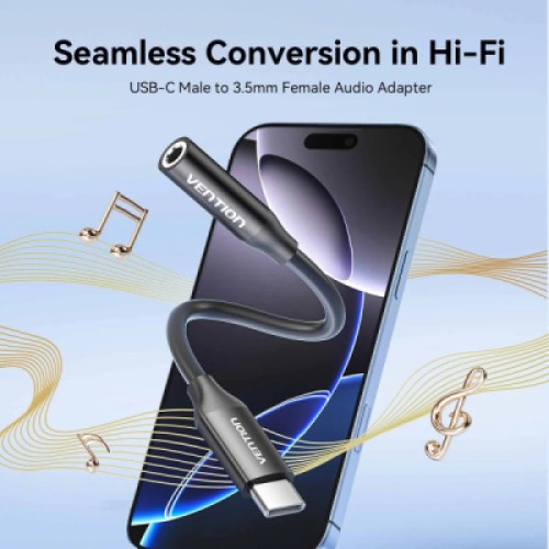 Переходник USB-C to 3.5mm M black VENTION (BIIBA)