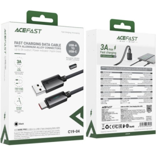 Дата кабель USB 2.0 AM to USB-C 1.2m 60W black Acefast (6974316284482)