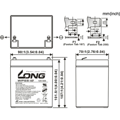 Батарея к ИБП Long 12В 5Ач (WPS5-12) (WPS5-12) Батарея к ИБП Long 12В 5Ач (WPS5-12) (WPS5-12)
