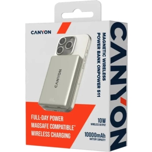 Батарея универсальная Canyon 10000mAh OnPower 511 PD20W Magnetic wireless MagSafe Grey (CNS-CPB511G)