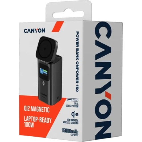 Батарея универсальная Canyon 15000mAh OnPower 150 Qi2 magnetic Grey (CNS-CPB150DG)