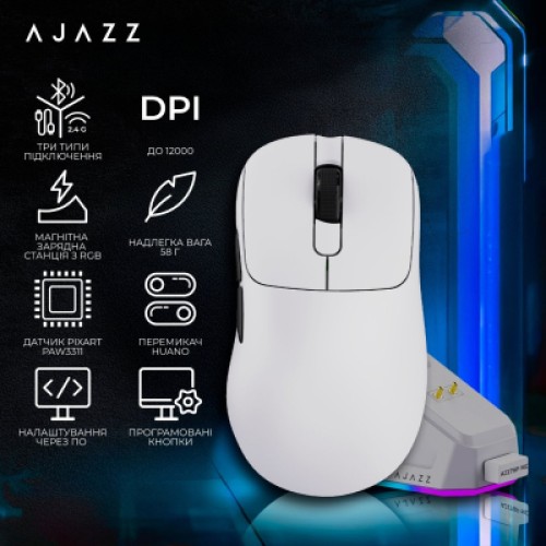 Мышка Ajazz AJ179P MC Charging Dock Wireless/Bluetooth/USB White (AJ179P-MC-W) Мышка Ajazz AJ179P MC Charging Dock Wireless/Bluetooth/USB White (AJ179P-MC-W)