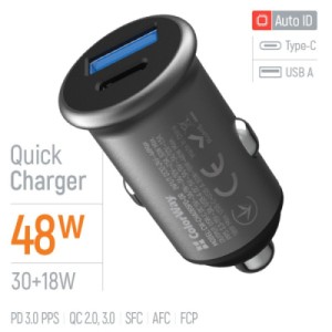 Зарядний пристрій ColorWay USB-C PD30W + USB QC3.0 car adapter (CW-CHA065PD-GR)