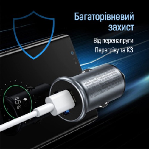 Зарядное устройство ColorWay USB-C PD30W + USB QC3.0 car adapter (CW-CHA065PD-GR)
