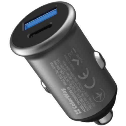 Зарядное устройство ColorWay USB-C PD30W + USB QC3.0 car adapter (CW-CHA065PD-GR)