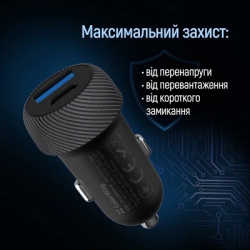 Зарядное устройство ColorWay USB-C PD35W + USB QC3.0 car adapter (CW-CHA064PD-BK)