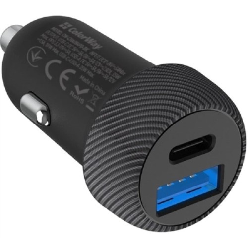 Зарядное устройство ColorWay USB-C PD35W + USB QC3.0 car adapter (CW-CHA064PD-BK)